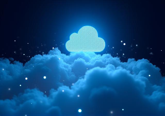 Abstract representation of data moving to a glowing cloud infrastructure